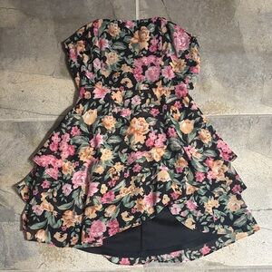 Lulu's Black Floral Strapless Dress